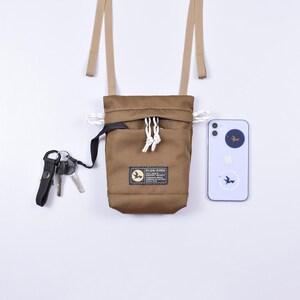 Small Waterproof Sling Bag, Compact Phone Bag on Strap, Black Minimalist Crossbody Bag, Small Multi Pocket Messenger bag for Cell Phone image 15