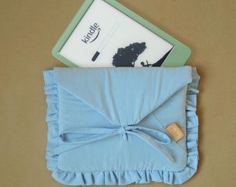 Blaue Kindle-Hülle mit Schleife, gesteppte Kindle-Hülle, niedliche gesteppte E-Book-Hülle, gesteppte Kindle-Hülle mit Tasche, Weihnachtsgeschenk für sie