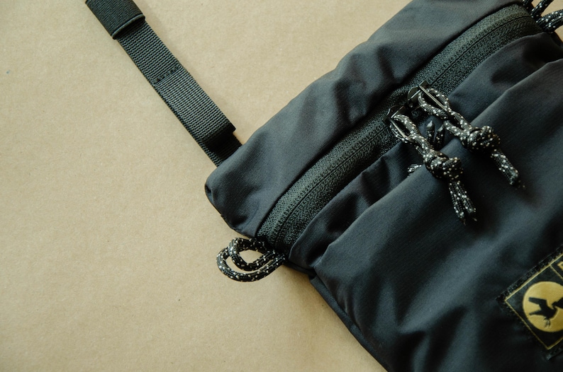 Small Waterproof Sling Bag, Compact Phone Bag on Strap, Black Minimalist Crossbody Bag, Small Multi Pocket Messenger bag for Cell Phone image 9
