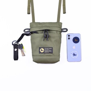Small Waterproof Sling Bag, Compact Phone Bag on Strap, Black Minimalist Crossbody Bag, Small Multi Pocket Messenger bag for Cell Phone image 20