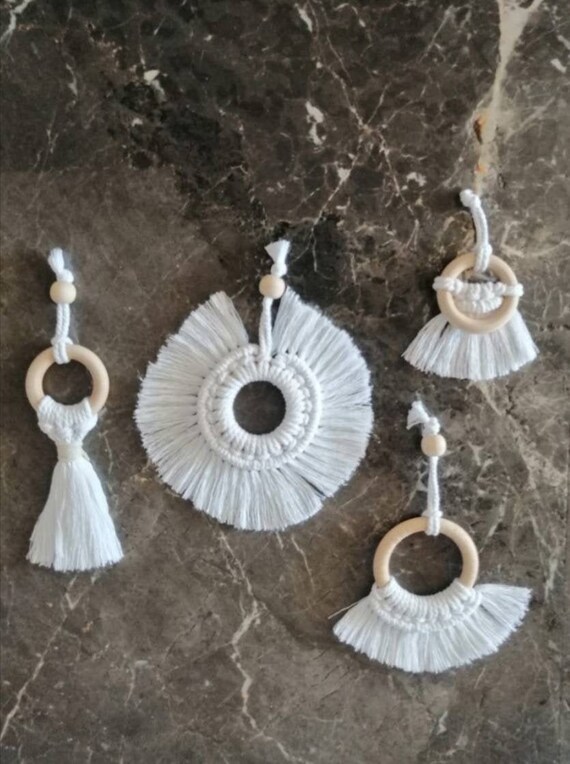 Door Knob Hangers Natural Boho Ornament Set Wooden Etsy