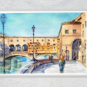 Tuscany painting, artistic print of watercolor painting of Florence in Italy.