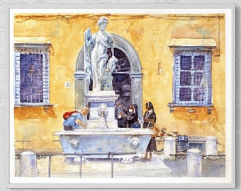 Print of original watercolor painting in Tuscany Italy, Original handmade art