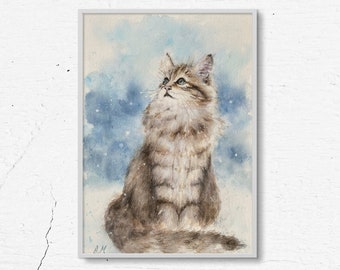 Cat themed gifts pet portrait, Original watercolor painting for cat lovin mama or mother in law gifts