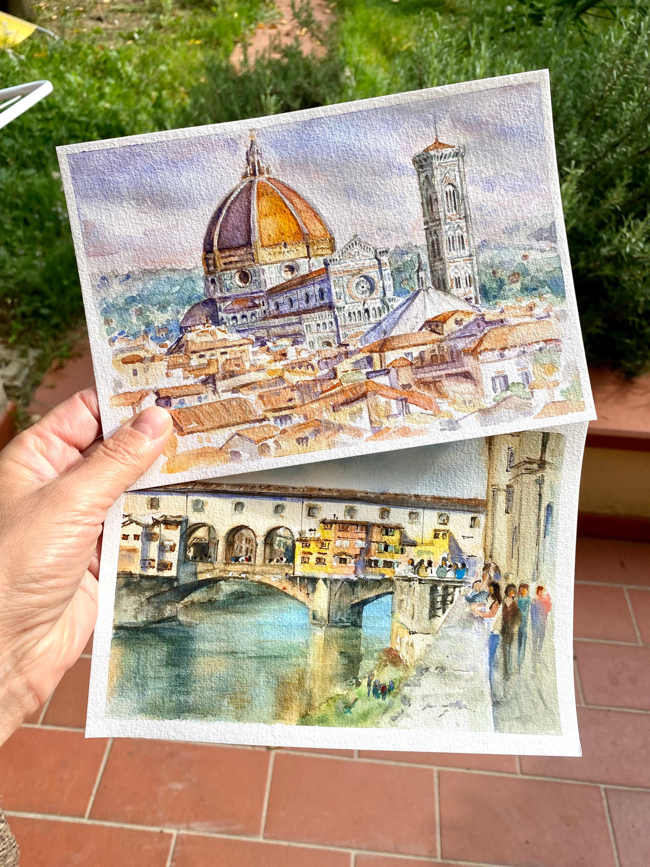 イタリア・フィレンツェの水彩画：サンタ・マリア・デル・フィオーレ大