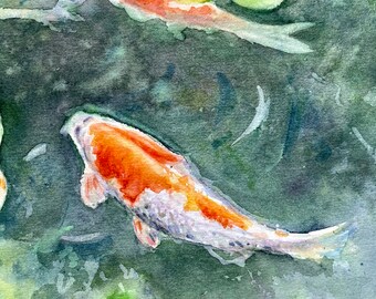 鯉のオリジナル水彩画、禅の壁アート、室内装飾、友人へのギフト