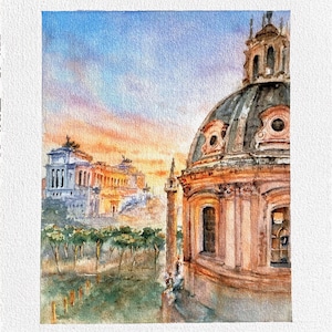 Dipinto ad acquerello originale raffigurante Roma, regalo per gli amanti dell'Italia.