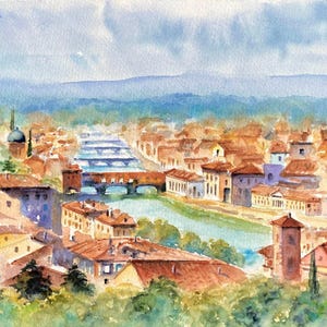 Art mural original de Toscane, aquarelle de Florence en Italie.