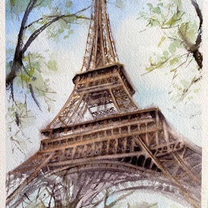 Paris original watercolor painting ,Sketch of Eiffel Tower, Paris Wall Art, Handmade  Travel Painting, Gift for Couples and City Lovers.