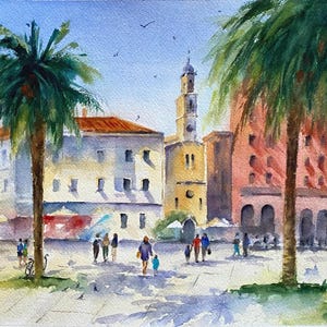 Kroatien Split, Aquarell Originalgemälde, Reisegeschenk, handgemachte Kunst.