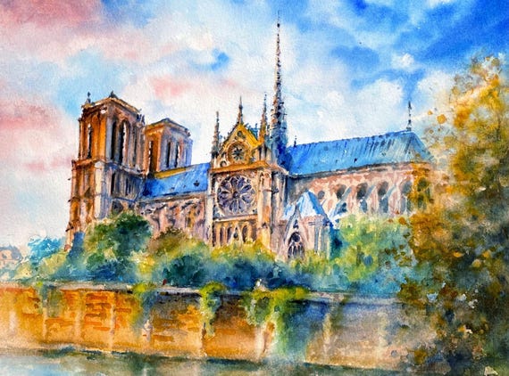 水彩画 原画 ノートルダム大聖堂 ノートルダム大聖堂を描いた作品 | 猫