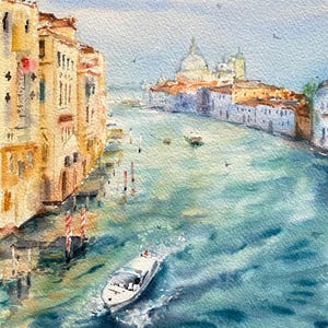 Paesaggio marino originale di Venezia ad acquerello – Il dipinto del Canal Grande, opera d'arte murale italiana, opera d'arte dipinta a mano