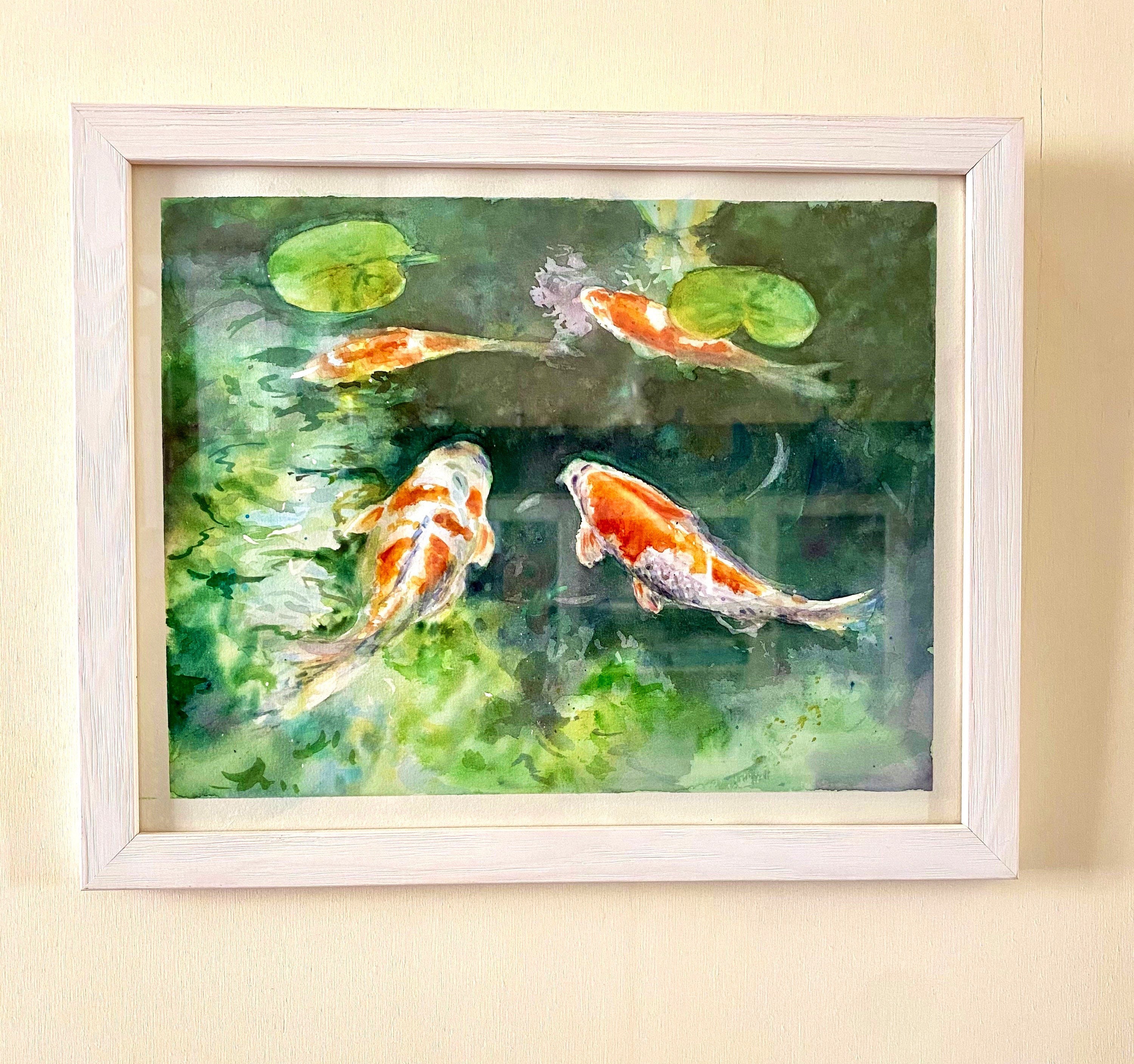鯉の水彩画、禅の壁アート、湖畔の家の装飾。 - Etsy 日本