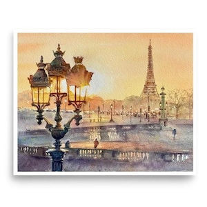 Paris Watercolor Original Painting Print, Wall Art Poster, Eiffel Tower, France Lovers Gifts.