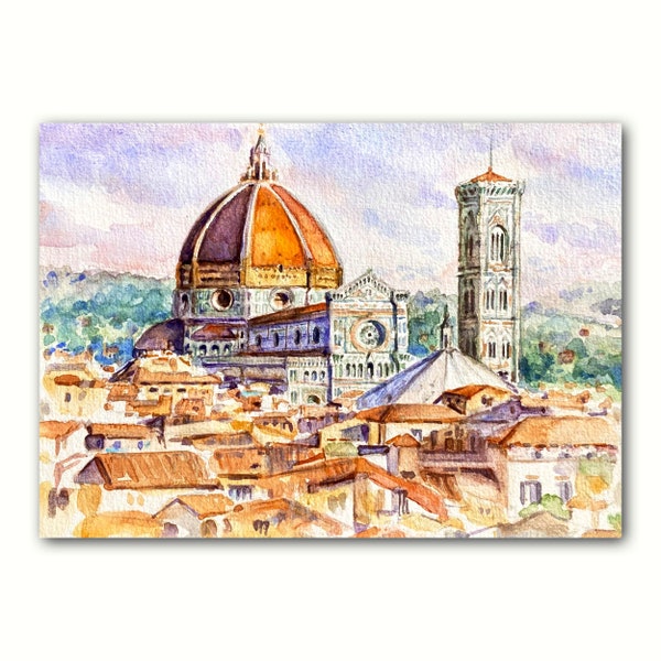 Tuscany Florence watercolor print, Original architecture fine art prints