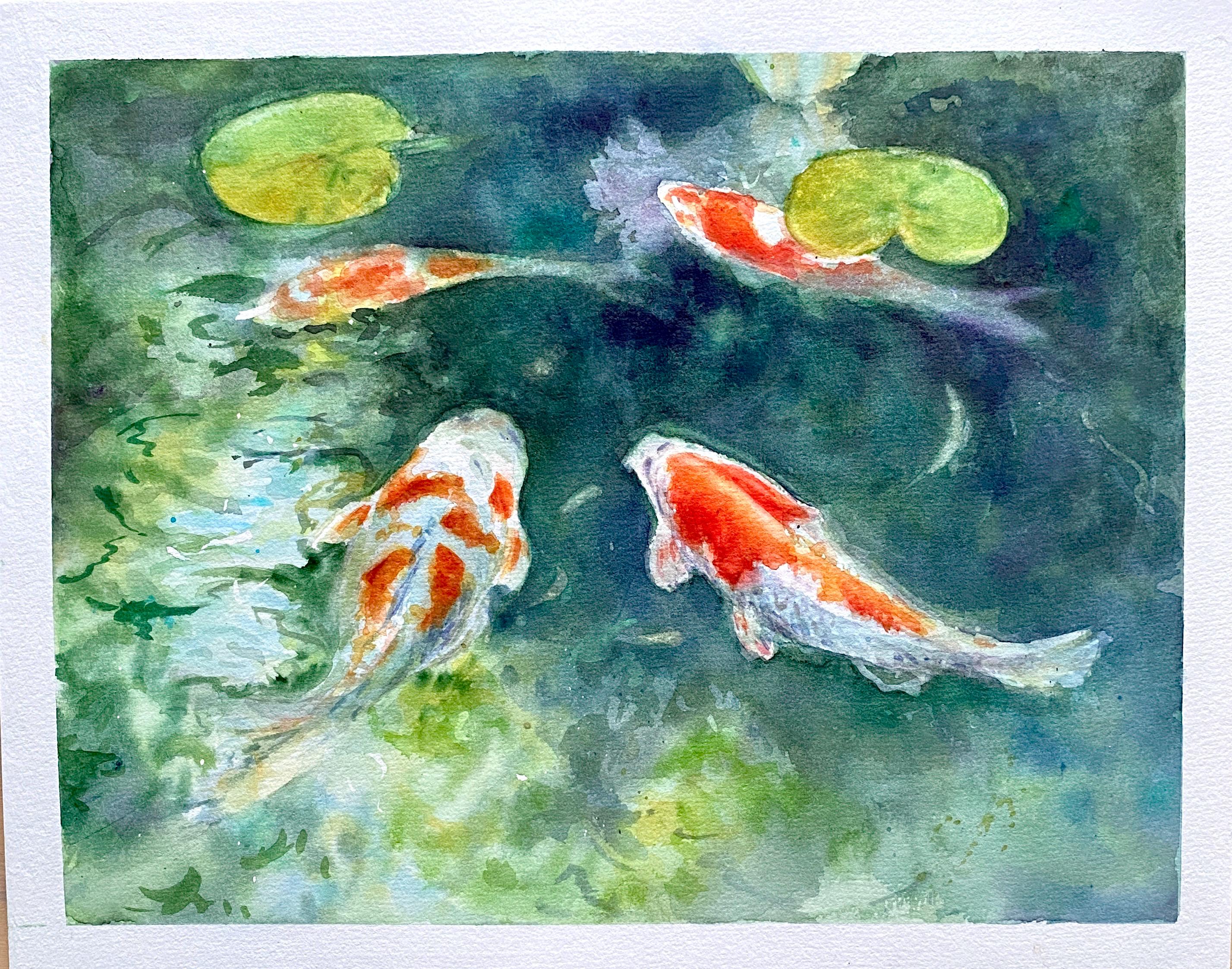 鯉のオリジナル水彩画、禅の壁アート、室内装飾、友人へのギフト