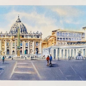 Dipinto ad acquerello originale di Roma, Italia Vaticano