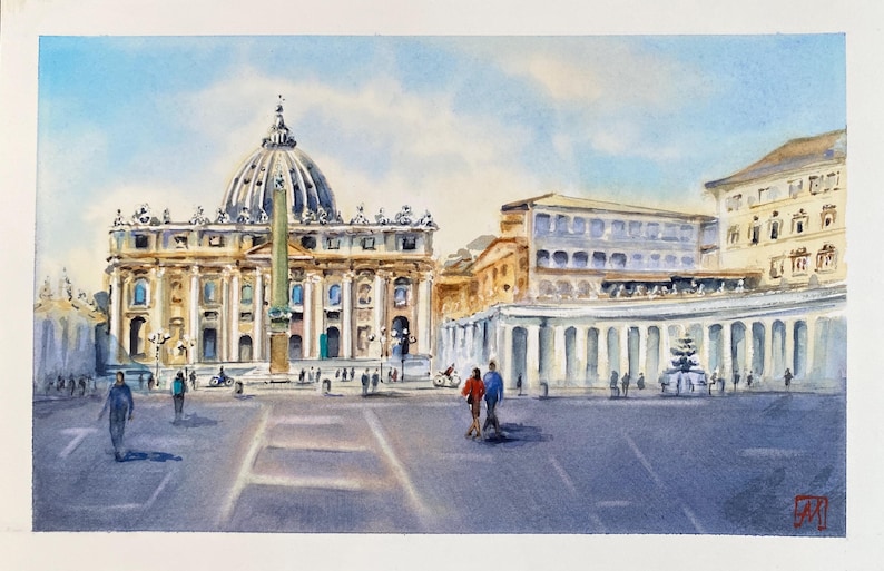 Original Watercolor Painting of Rome, Italy Vatican - Etsy