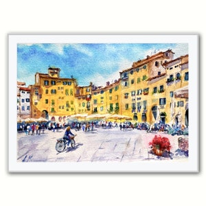 Aquarelle Toscane, Original Lucca cityscape wall art poster