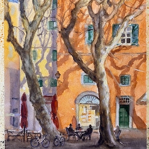 Aquarelle représentant la Toscane, oeuvre d'art originale faite main, idée cadeau pour les amoureux de l'Italie.