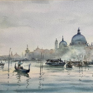 Watercolor original  painting of Venice in Italy.
