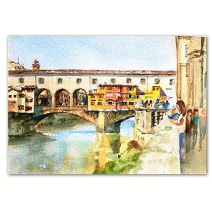 Pintura de acuarela de Florencia en Italia Toscana, regalo original hecho a mano