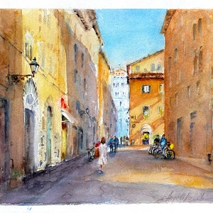 Aquarelle originale Lucques en Italie