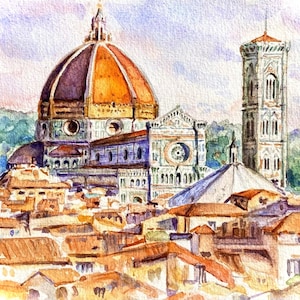 Impression de Florence Italie, oeuvre d'art de la Toscane, affiche aquarelle du dôme européen, cadeau d'architecture d'oeuvre d'art originale pour maman, cadeau de voyage