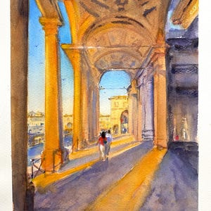 Art mural original Toscane, aquarelle de Florence Italie, idée cadeau pour les amateurs de voyage en Italie.