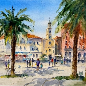 Pintura original em aquarela Croácia Split Arte de viagem original