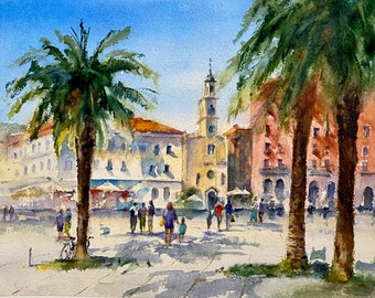 Watercolor original  Painting Croatia Split Original  travel art