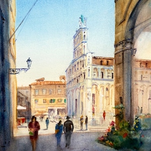 Aquarelle représentant Lucques en Italie
