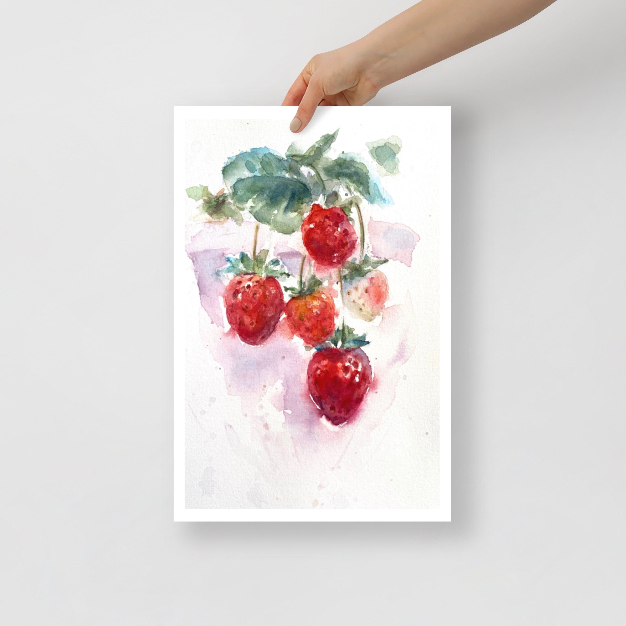 イチゴの水彩画：ボタニカルキッチンウォールアート - Etsy 日本