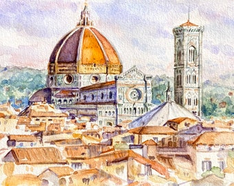 フィレンツェの絵画：オリジナル水彩画、イタリアの都市景観 - Etsy 日本
