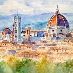 Toscana, Florencia, pintura de acuarela original, regalo estético para los amantes de Italia.