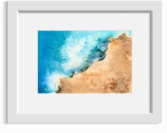 Acquerello astratto del paesaggio marino per i regali degli amanti della spiaggia, decorazione della parete del bagno, pittura oceanica, arte originale