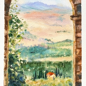 Aquarelle originale de Toscane, Italie, art mural fait main pour les amoureux de la nature.