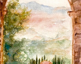 Original watercolor from Tuscany Italy, handmade wall art for nature lover.