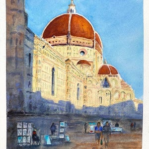 Toscana, Firenze, dipinto ad acquerello originale, regalo estetico per gli amanti dell'Italia.