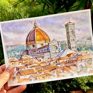 Aquarelle représentant Florence en Italie, art mural original de la Toscane, paysage urbain italien.
