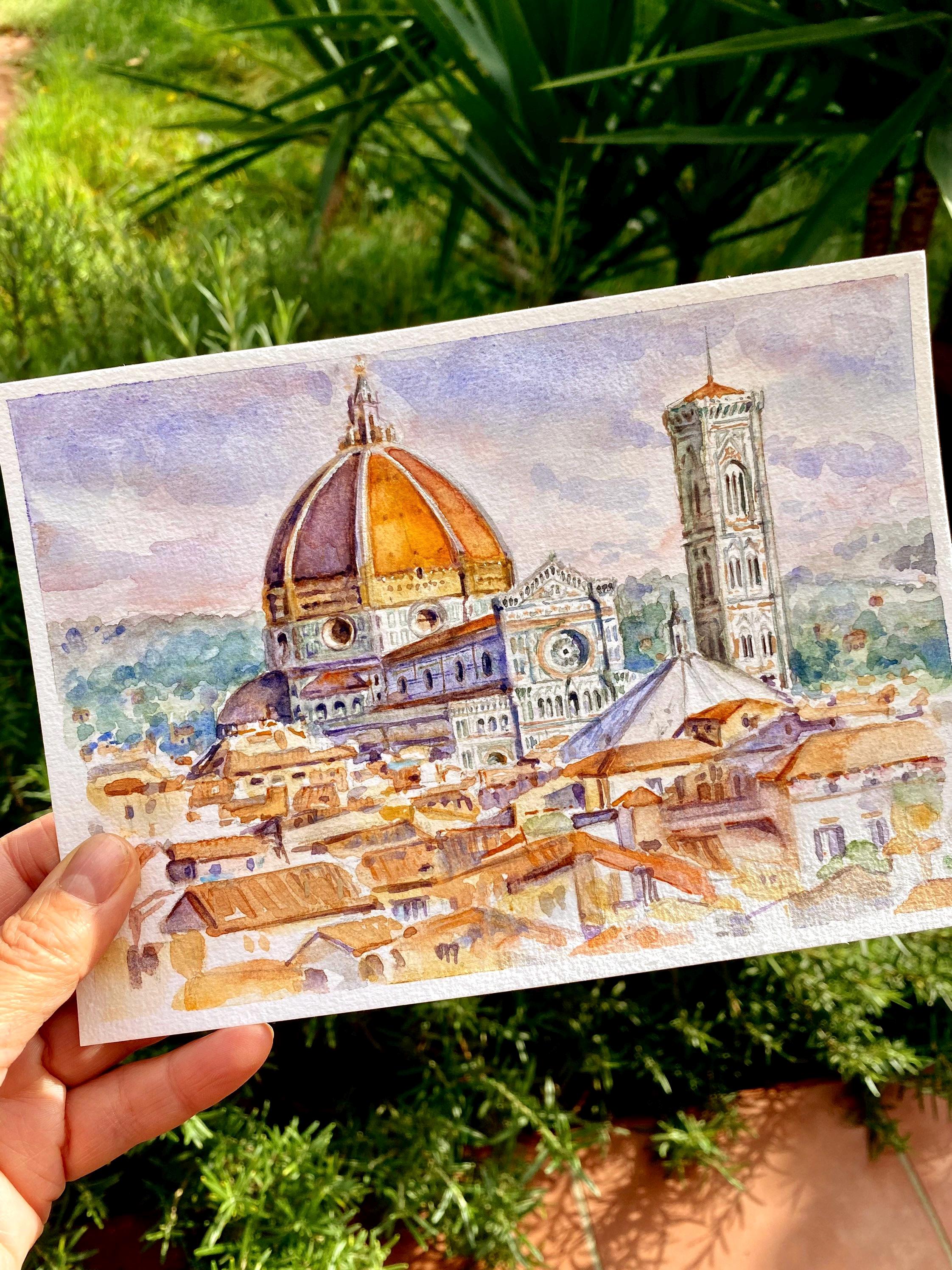 イタリア・フィレンツェの水彩画：サンタ・マリア・デル・フィオーレ大
