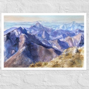 Cartaz de pintura original em aquarela Blue Ridge dos Montes Apeninos