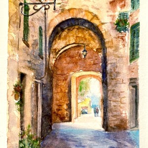 Aquarelle originale représentant la Toscane en Italie, art mural fait main