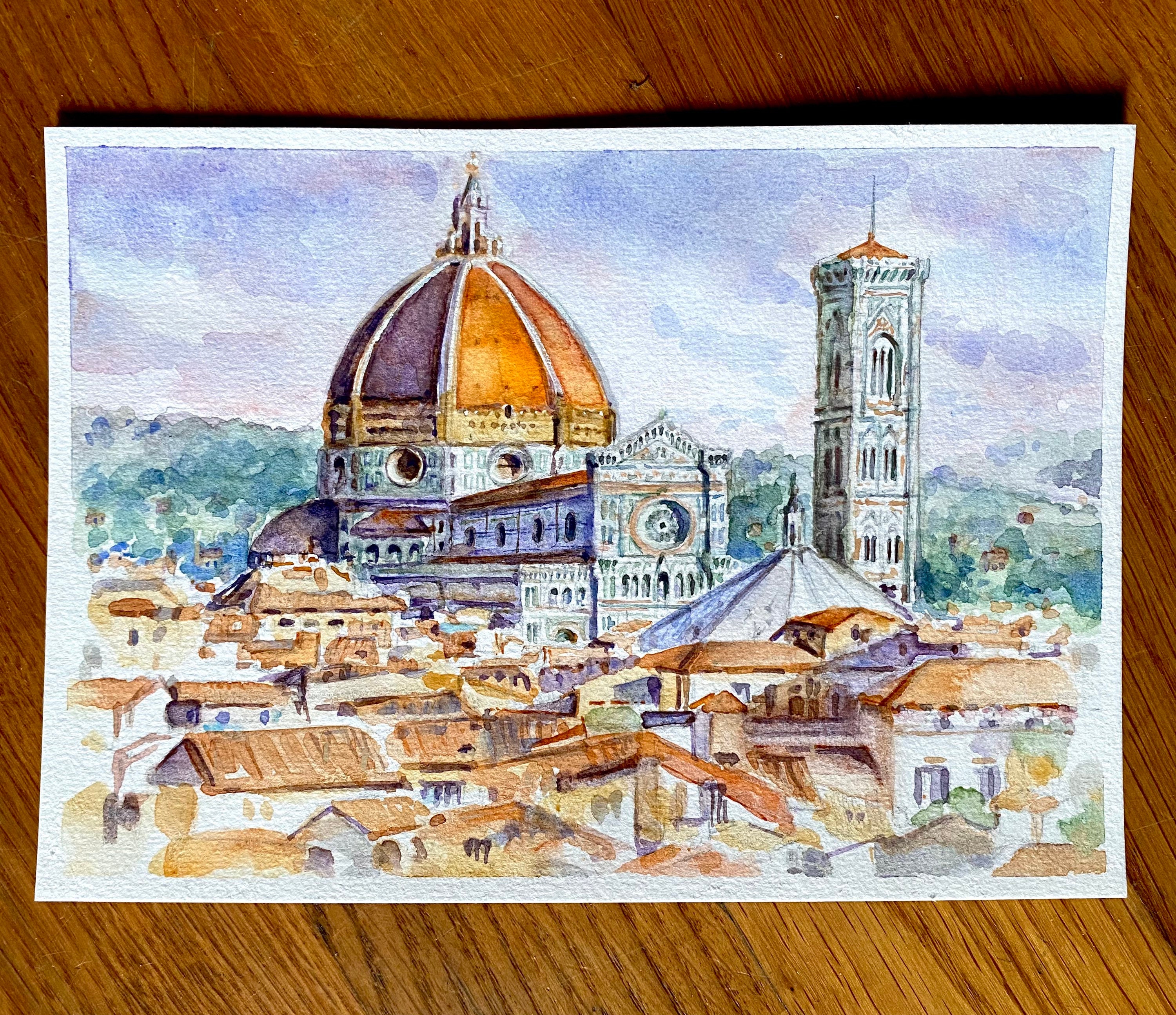 イタリア・フィレンツェの水彩画：サンタ・マリア・デル・フィオーレ大