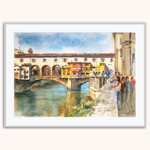 Poster, Tuscany painting, artistic print of watercolor painting of Florence in Italy.