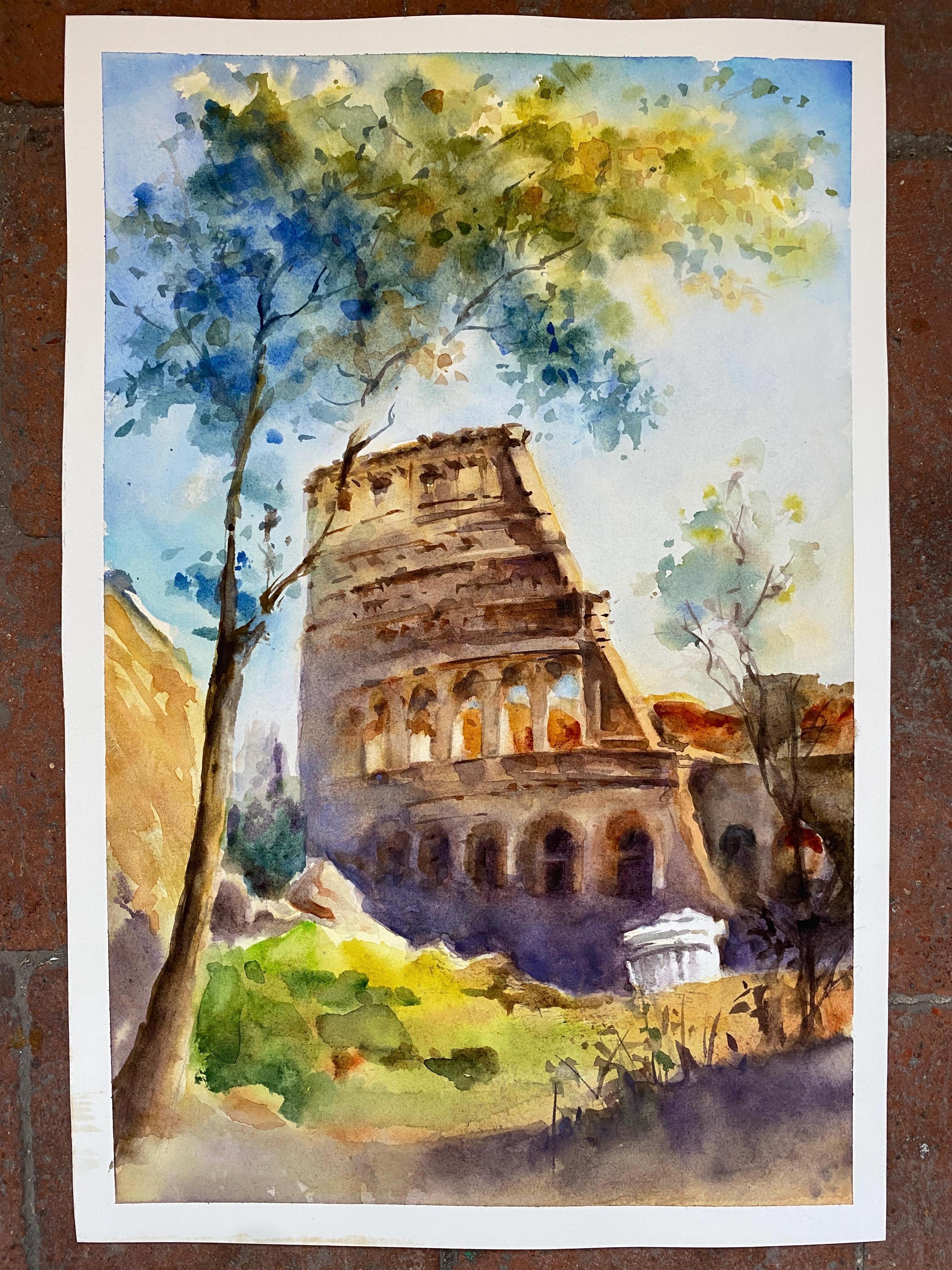 Rome Colosseum Watercolor Painting: Original Italian Art, Ancient Ruins ...