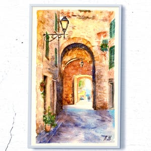 Original watercolor painting of Tuscany in Italy, Handmade wall art