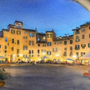 Aquarelle représentant Lucques en Italie