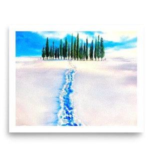 Impression de peinture originale à l'aquarelle faite main en Toscane Noël, cadeaux de décoration de vacances