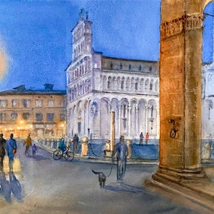 Aquarelle représentant Lucques en Italie